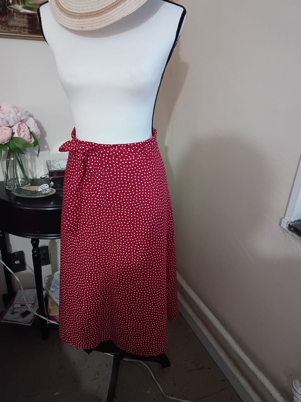 Ann Taylor Factory Red Polka Dot Wrap Midi Skirt